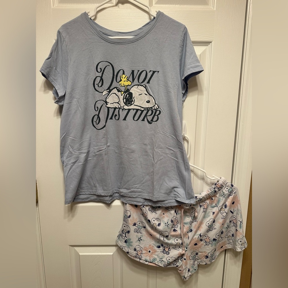 Munki Munki Light Blue Pajama Set with Snoopy 🩵🩷